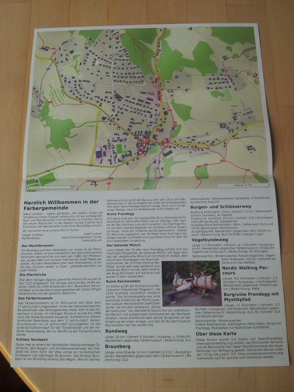 Hiking and biking map of Gutau, back side